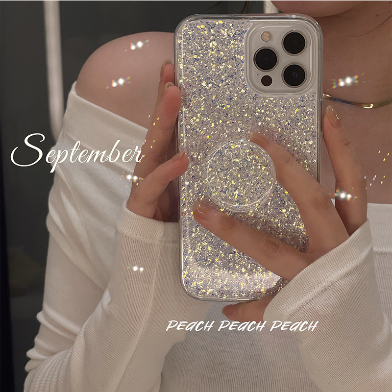 Peach shell gold leaf flash powder iphone13 mobile phone protective shell suitable for apple 12 11pro max protective sleeve x silicone xr female xsmax new bracket 8plus soft