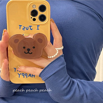 Peach Shell Cartoon Small Bear Bracket iphone13 Mobile Phone Shell Apply Apple 12 11promax protective sleeve x silicone xr female xsmax new 8plus softshell Korean wind