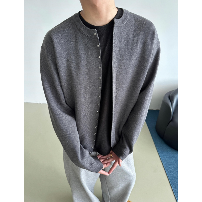 Autumn and Winter American-Style High-End Metal Button Cardigan Sweater Jacket for Men, Versatile Loose-Fitting Top Autumn and Winter American-Style High-End Metal Button Cardigan Sweater Jacket for Men, Versatile Loose-Fitting Top