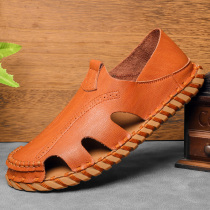Mens leather shoes mens shoes summer 2022 new breathable genuine leather cow leather soft bottom hollowed-out hole-shoe sandal sandal sandal