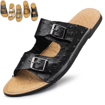 Summer big code slippers men 45 46 47 47 leather Soft bottom non-slip outdoor wearing lined with casual beach sandals
