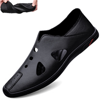 Summer Bag Scalp Sandals Sandals Mens Holes Hollowed-out Mens Casual Cool Leather Shoes Leather Soft Bottom Non-slip Mens Shoes