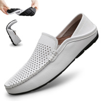 Summer breathable hollowed-out bean-bean shoes Mens small size 36 genuine leather 37 Soft bottom Inn men casual leather shoes Big code mens shoes