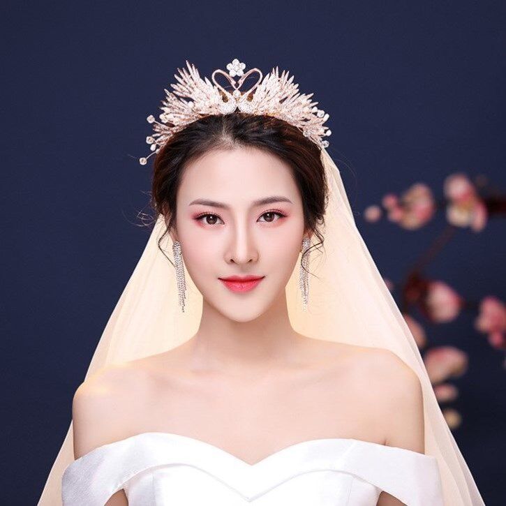 Crown Head Accessories Bridal Atmosphere Superior Sense 2021 New Head Yarn Bride Main Wedding Dress Crown Three Sets Princess