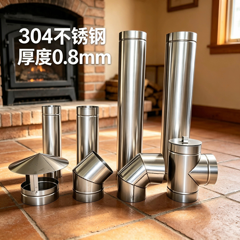 0.8 Thick 304 Stainless Steel Smoke Pipe for Heating Stove, Wood Stove Chimney Pipe, Fireplace, Range Hood, Rural Earthen Stove Chimney Pipe