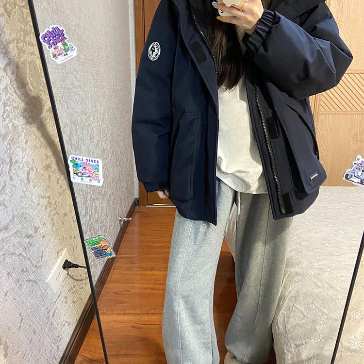 American Retro Hooded down Cotton Jacket for Women, Winter Thickened Padded High-End Oversized Workwear Cotton Coat