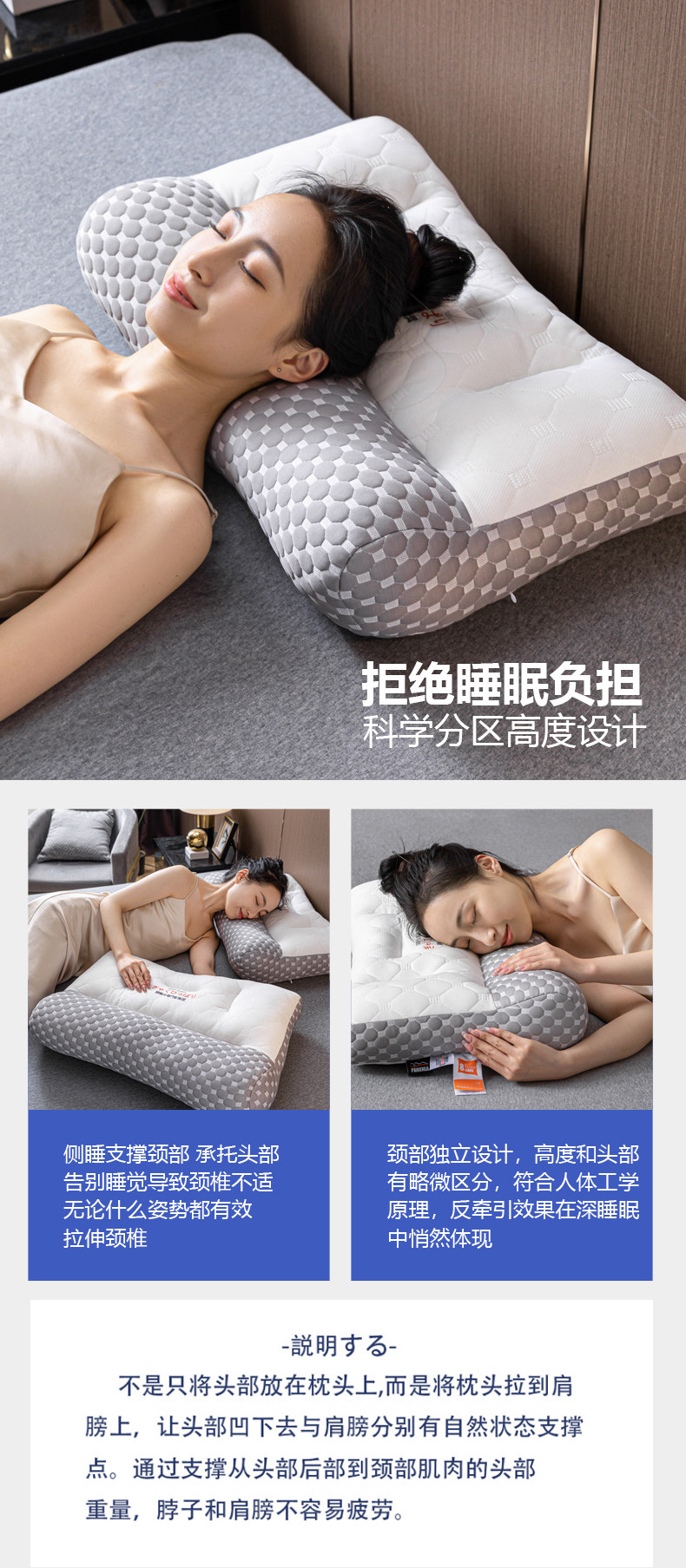 Подушка постельная 南极人反弓牵引枕头枕芯护颈椎助睡眠家用学生宿舍乳胶一对装整头 NGGGN