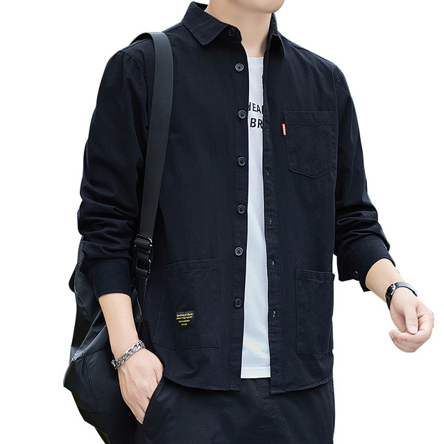 ເສື້ອຝ້າຍຜູ້ຊາຍແຂນຍາວພາກຮຽນ spring ແລະດູໃບໄມ້ລົ່ນຂອງຜູ້ຊາຍເສື້ອຝ້າຍບໍລິສຸດ 100% casual loose workwear handsome jacket ບາງສ່ວນ