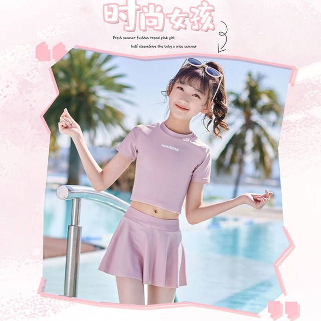 ຊຸດລອຍນໍ້າເດັກນ້ອຍ Split Girls 2024 Princess Skirt Big Children's Swimsuit Junior Girls Summer Student Hot Spring Swimwear