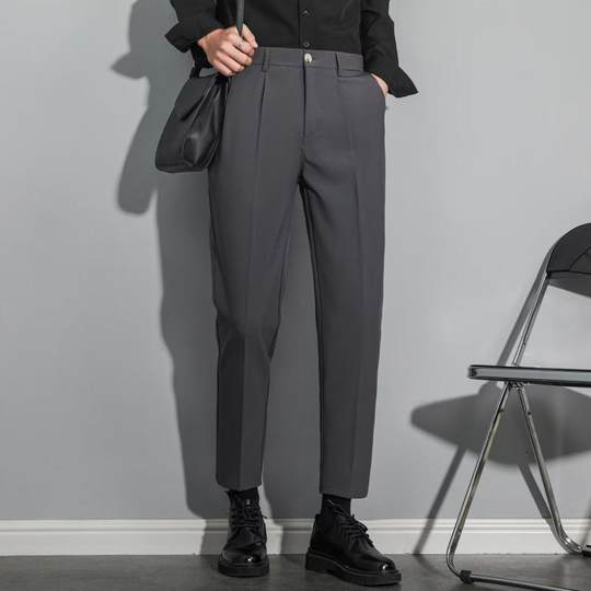 Suit trousers men's slim straight anti-wrinkle business casual trousers high-grade drape black nine-minute trousers summer