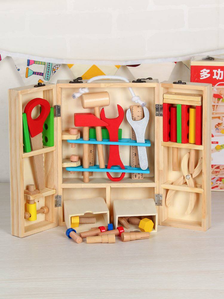 Children's repair kit Boxes Puzzle toy emulation Removable Woodworking Case Screw Nuts Wooden Men's Costume House Wine