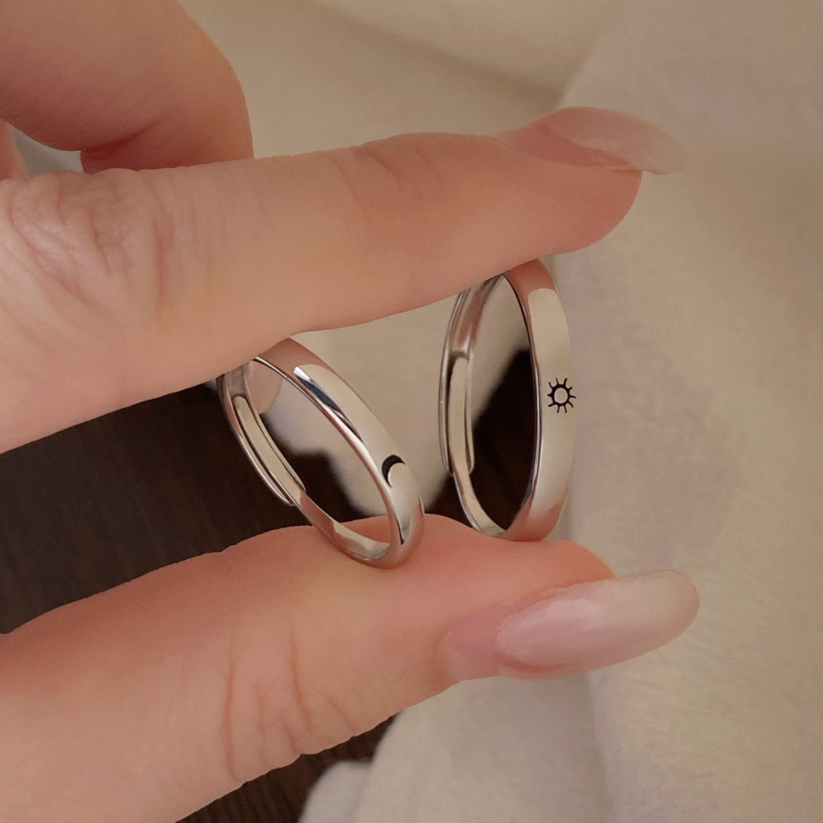 S925 sterling silver couple ring open pair