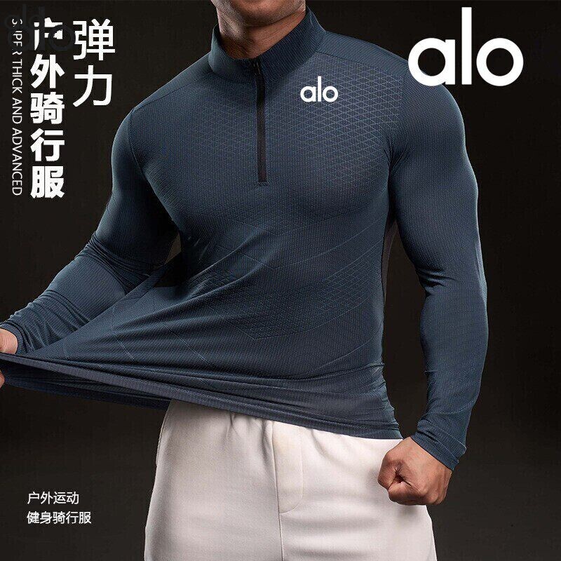 2026 New Alo Breathable Elastic Long-Sleeved T-Shirt Men's Outdoor Casual Quick-Drying Fitness Half-Zip Cycling Clothing