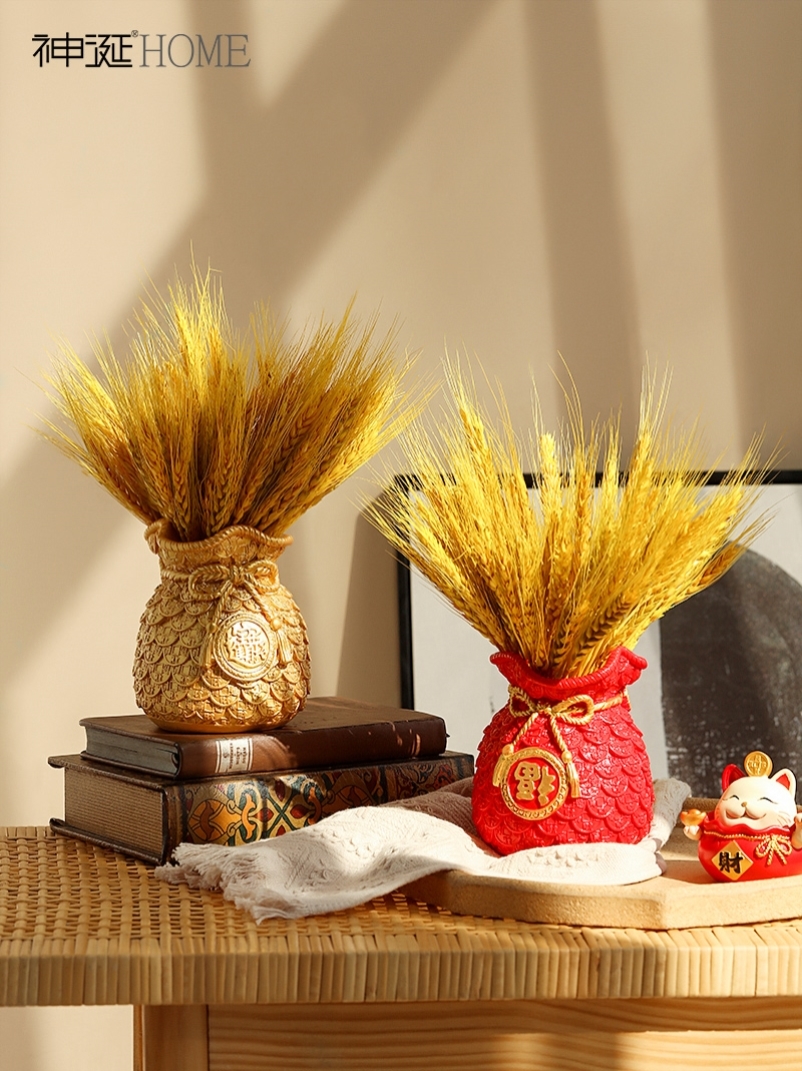 Gold wheat ear living room decoration simulation flower rice ear rice natural drying vase tiger year opening housewarming decoration