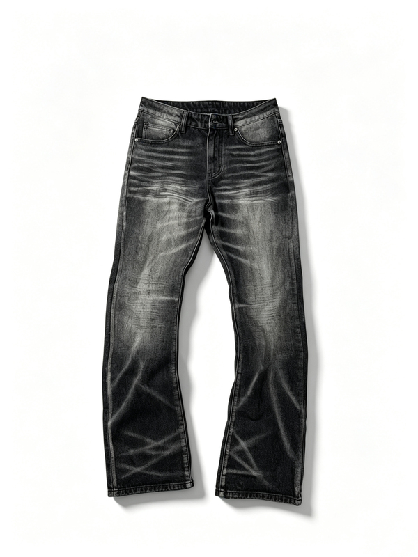 Torn Rain 26Ss【Dirty Black Ghost Claw】Slightly Flared Skinny Fit Heavy-Duty Whiskered Washed Jeans