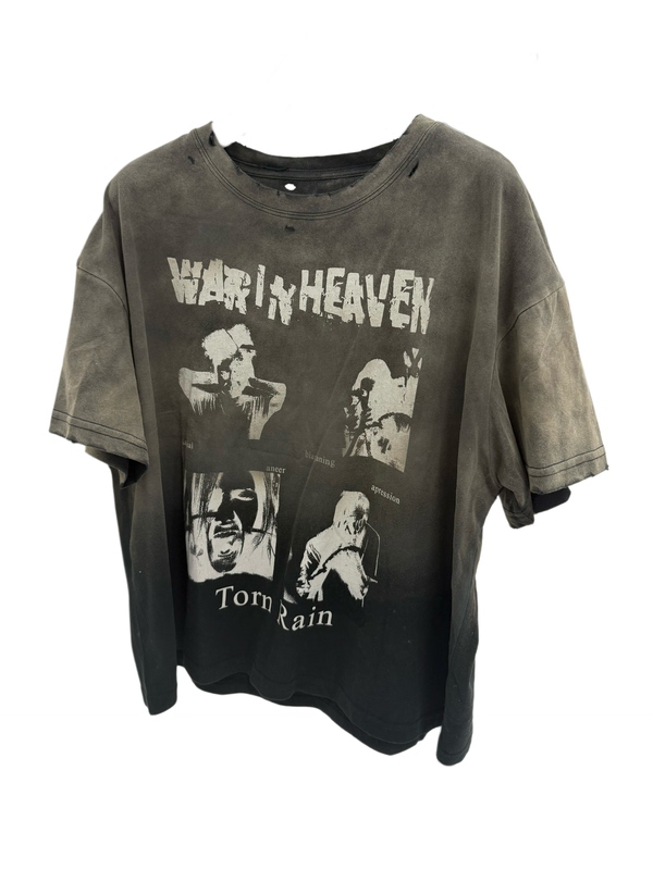 【Torn Rain】26Ss “War in Heaven” Crew Neck Short Wide Sleeves with Distressed Wash and Damage Effect