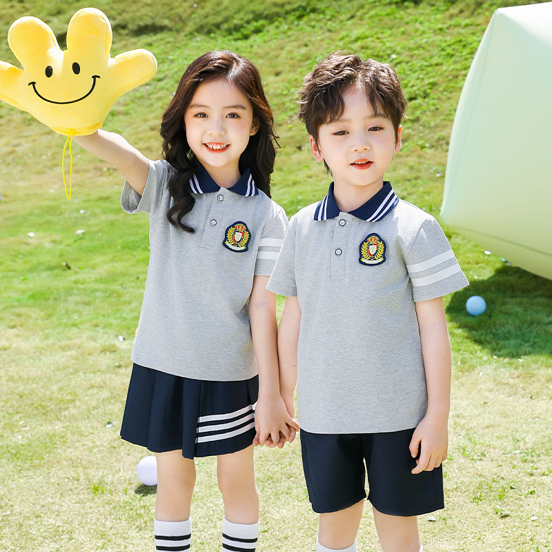 Summer Kindergarten Graduation Uniform Gray High-End School Uniform Primary School Student Class Uniform Set First Grade Summer Sportswear