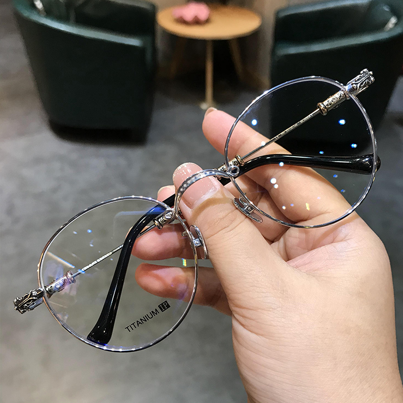 Luoxin Eyeglass Frames Titanium Bubba Retro Round Gold-Rimmed Silver Decoration Unisex Prescription Blue Light Blocking Plain Glasses