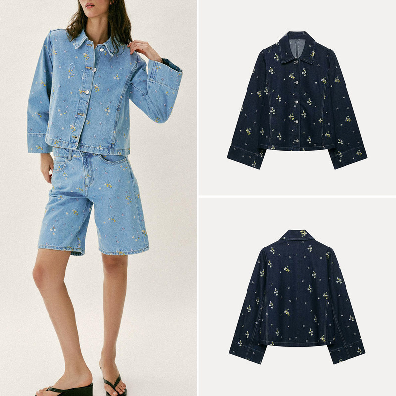 Cabinet 209! Women's 2026 New Summer Fashion Personalized Embroidered Floral Denim Jacket 7147032