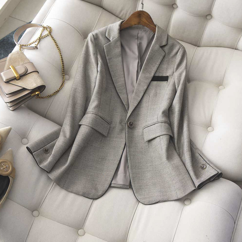 Velvet Jasmine Japanese-style elegant commuter style worsted wool trimmed slim one button suit ladies small suit jacket