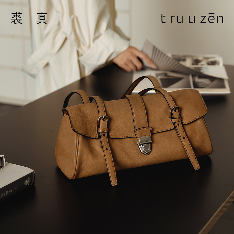 Genuine Vegetable-Tanned Sheepskin Baguette Bag for Women, Underarm Shoulder Bag, Vintage Versatile Fashion Genuine Leather Commuter Bag, New Model