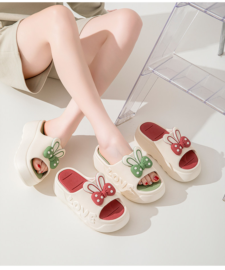 Thick Sole Slippers For Women, Summer Indoor Home Fashion Bowknot Ins Style Height Increasing Cool Slippers, Bathroom Non-Slip Outdoor Wear_vogvips.com