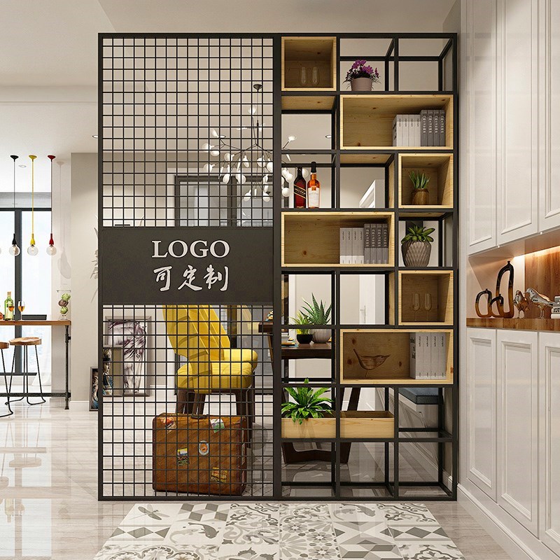 Iron art office partition screen rack industrial wind bookshelf living room restaurant card seat iron mesh decoration display stand