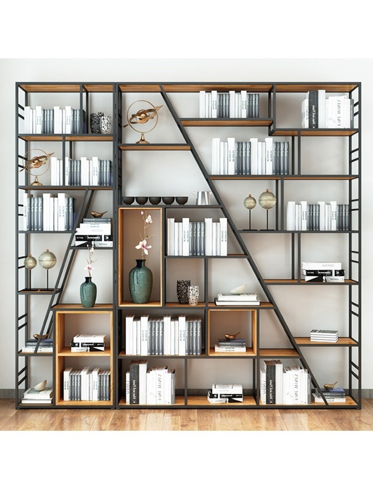 Iron Bookshelf Creative Bookshelves landing modern minimal industrial wind blue ancient shelf custom office