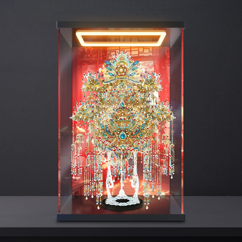 Suitable for Steel-Plated Silver Phoenix Crown/Gold-Plated Phoenix Crown with Metal Assembly Model, High-Definition Dust Cover, Lighting Display Box