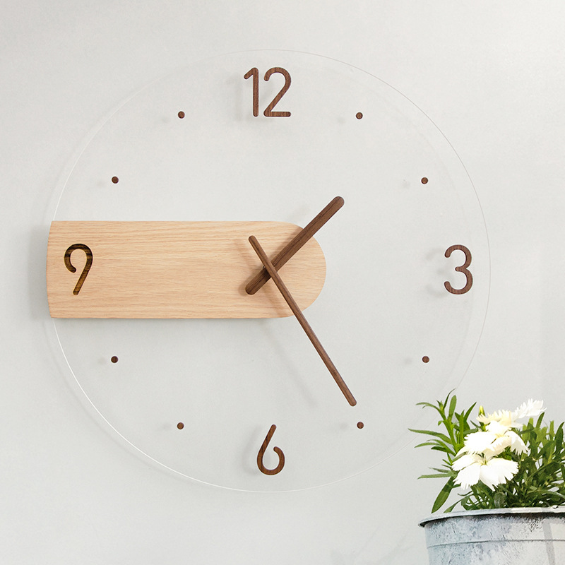 Original solid wood wall clock Nordic style Japanese simple clock electronic living room atmosphere creative wall mute clock modern
