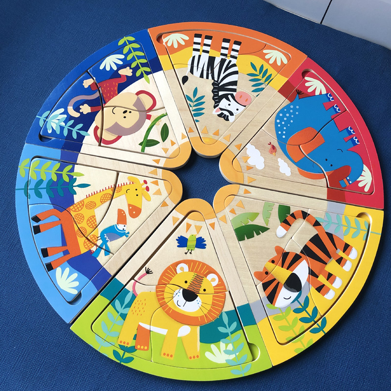 Montessori early education educational toys entry-level large cartoon animal puzzles 1-3 years old European and American custom pizza pairing