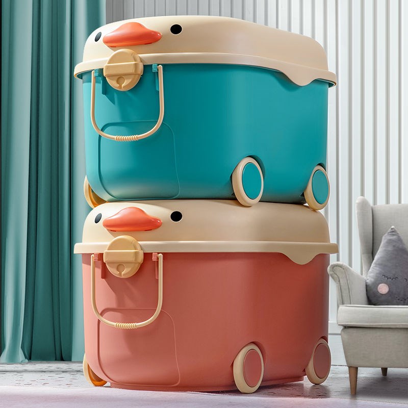 Children's toy storage box plastic belt pulley household baby snack storage box multi-functional sundries storage basket
