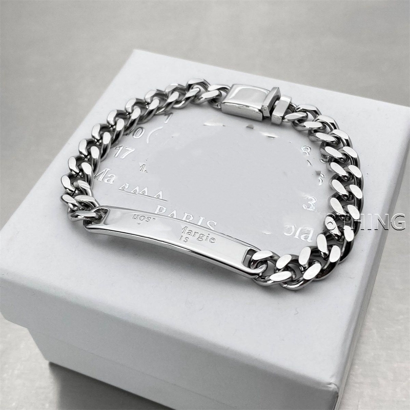 Silver Number 6 Letter Reverse Bracelet for Men, Trendy Niche High-End Style, Retro Couple's Cuban Bracelet