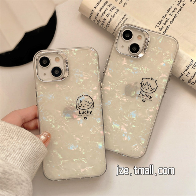 Gradient shell pattern simple cartoon couple ເຫມາະສໍາຫລັບ Apple 14 mobile phone case cute iPhone13ProMax new 15pro anti-fall 12 women's niche 11 silicone 14pro all-inclusive soft shell case