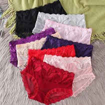 1 4 dress sexy lady underpants female lace mesh yarn transparent mid-waist No marks large yard pure cotton stall triangular trouser head