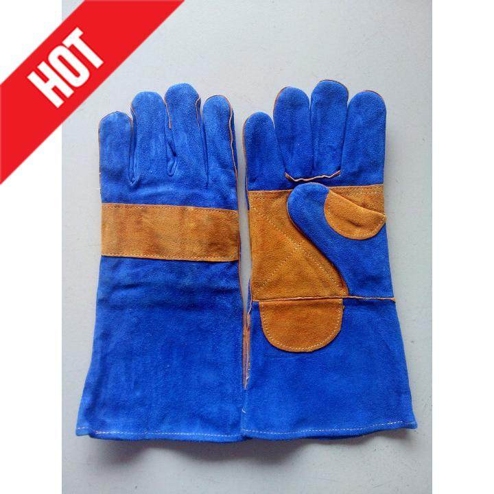 Hot pin Niu 2nd floor full leather sixteen inch true color working plus anti-cut abrasion resistant electric welding labor hand protection glove