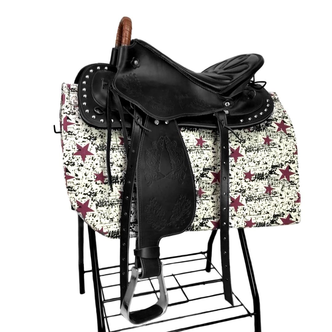 Saddle new printed pure leather western tourists saddle endurance saddle hantu saddle harness full set