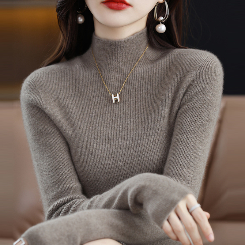 [Machine Washable] Knitted Sweater, Half-Turtleneck Sweater for Women, Autumn and Winter, Thickened, Slim-Fit Pullover, Solid Color, Inner Layer Base Shirt
