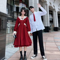 Xia Cape Lovers Dress Fall Red Retro Academy Wind Navy Collars Dress Banfu Graduation Performance Suits
