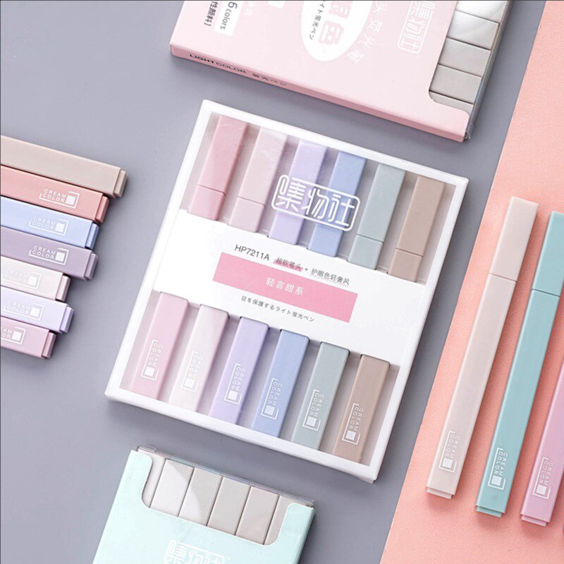 Collection Society Morandi color hand account highlighter 12 packs of students use stick marker pen fluorescent color color pen to take notes special marker pen eye protection double-headed account pen multicolor set