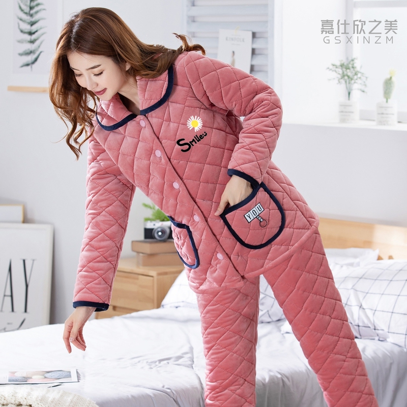 Women's Pajamas 2025 New Winter Coral Velvet Three-Layer Quilted Fleece-Lined Thickeneded Warm Autumn and Winter Home Wear Set Women's Pajamas 2025 New Winter Coral Velvet Three-Layer Quilted Fleece-Lined Thickeneded Warm Autumn and Winter Home Wear Set