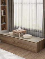 Solid wood balcony locker bay window cabinet can sit long bar cabinet bedroom tatami window sill floor cabinet low cabinet storage custom