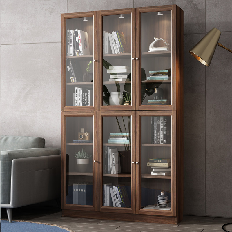 Nordic Simple Layered Bookshelves Bedroom Living Room Simple Landing Frame Across Wall Glass Door Bookcabinet Solid Wood Installation