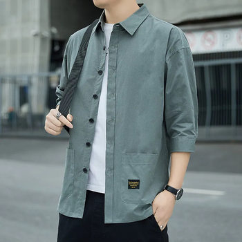 Dropshipping pure cotton three-quarter sleeve men's casual shirt