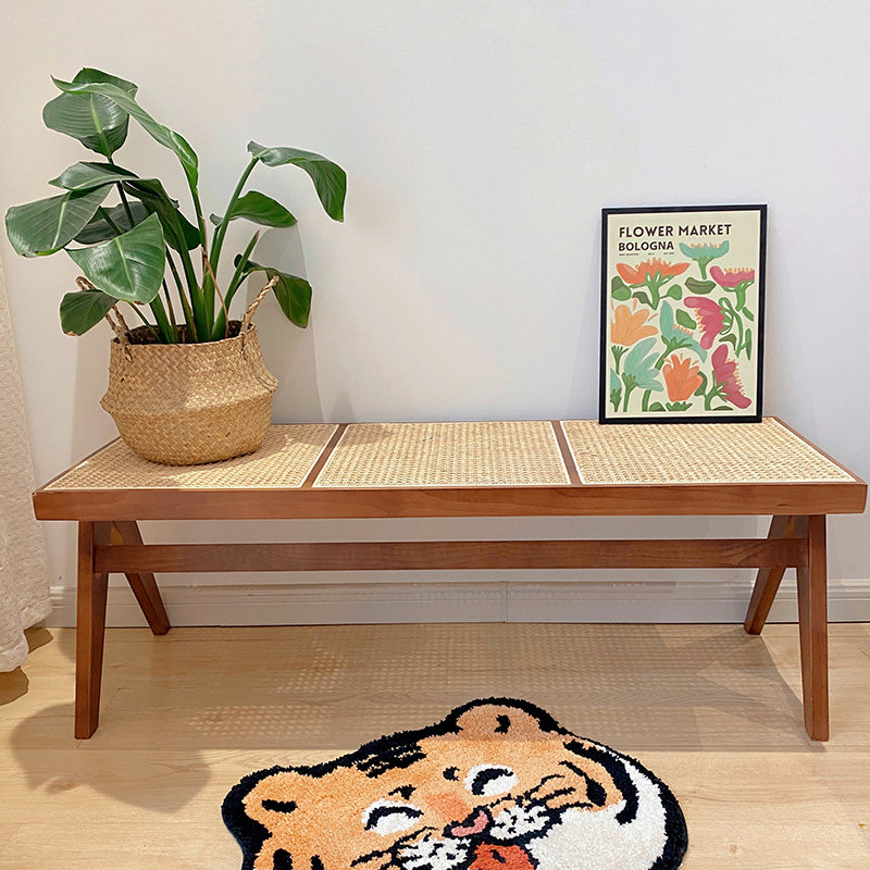 Day-style folk juku changing shoes stool Nordic retro solid wood vine choreography home strip stool designer dining chair bedroom bedstool