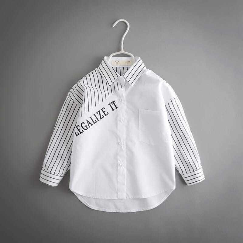 Boy With Cotton Shirt 2022 Spring Autumn Season New Korean Version Foreign Pie White Striped Shirt Child Long Sleeve Shirt Tide