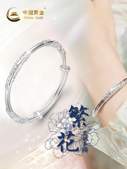 Chinese Gold and Silver Bracelet for Women, Pure Silver 999 Bracelet, Gift for Girlfriend on Birthday or Valentine's Day E
