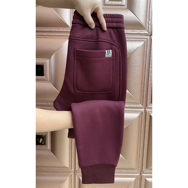 Spring New Knit Cotton Sweatpants Casual Pants Maroon Men's Trendy Versatile Youth Zipper Slim Pants