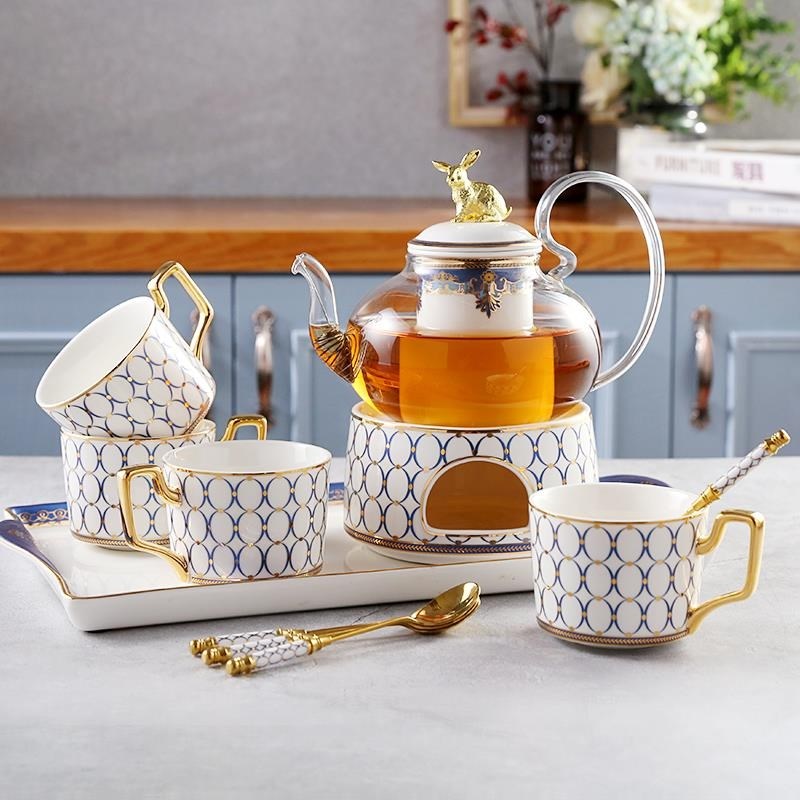 Flower teapot set household glass cooked fruit teapot ceramic afternoon teacup teacup tea cup candle heated