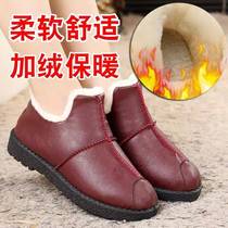 New winter waterproof leather womens cotton shoes plus velvet warm old Beijing cloth shoes cotton shoes casual non-slip mother shoes